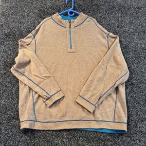 Tommy Bahama Tan and Blue Zip Up Sweater